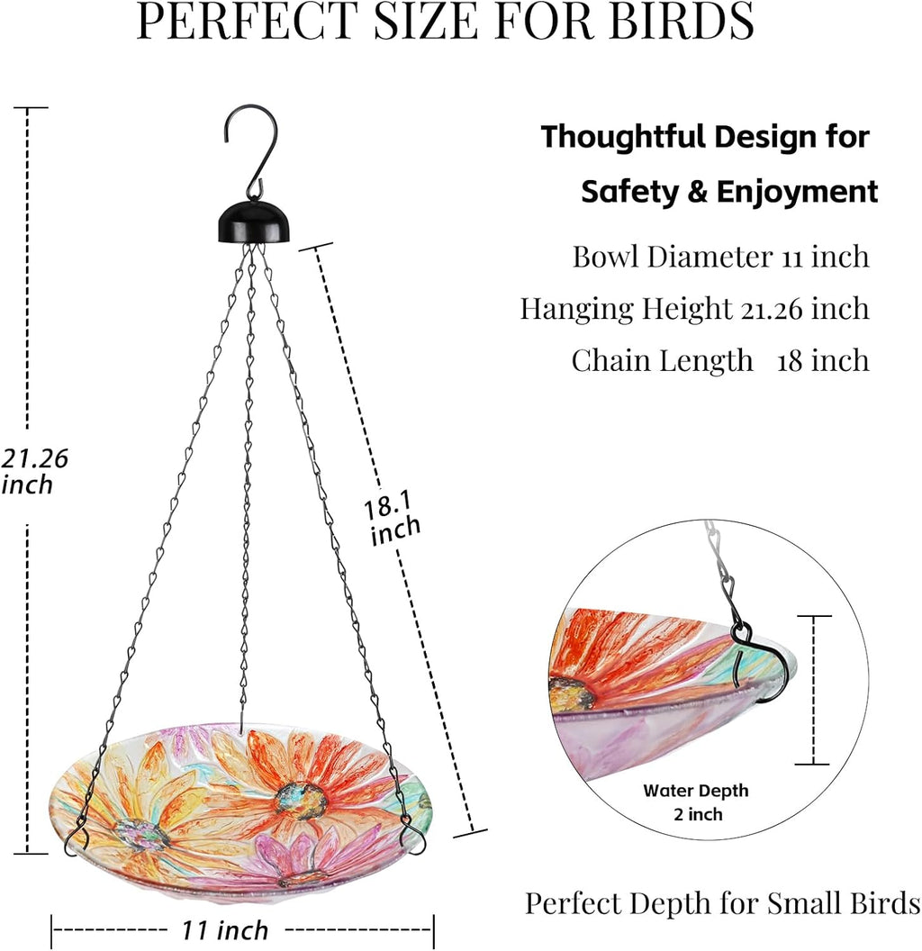 Hanging Bird Bath Outdoor Glass Bird Baths Feeder for Garden Decor