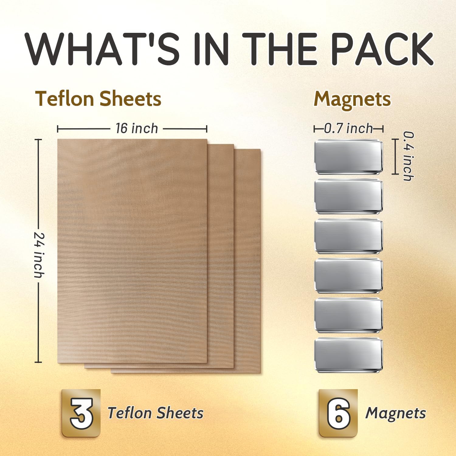 3 PTFE Teflon Sheets, XL 16 x 24" | 6 Magnets for Holding Heat Press, Suitable for iron shell heat press, Reusable
