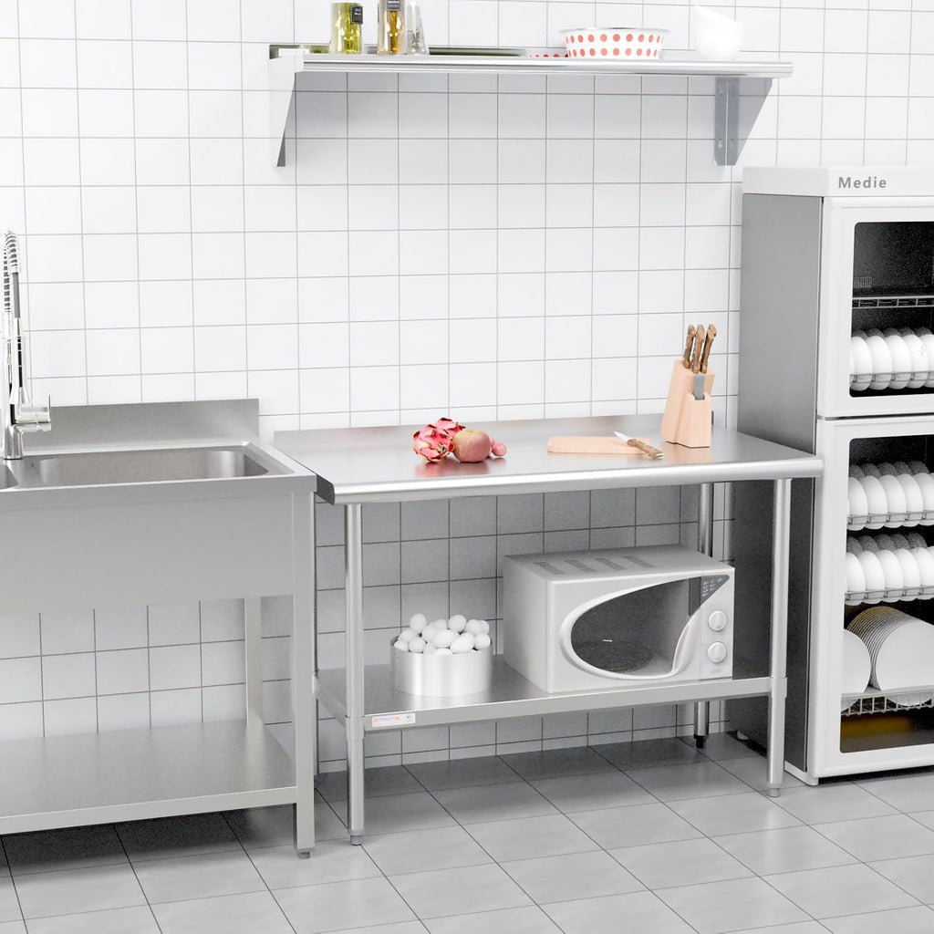 Stainless Steel Table with Backsplash 60x24 Inches 5ft for Prep