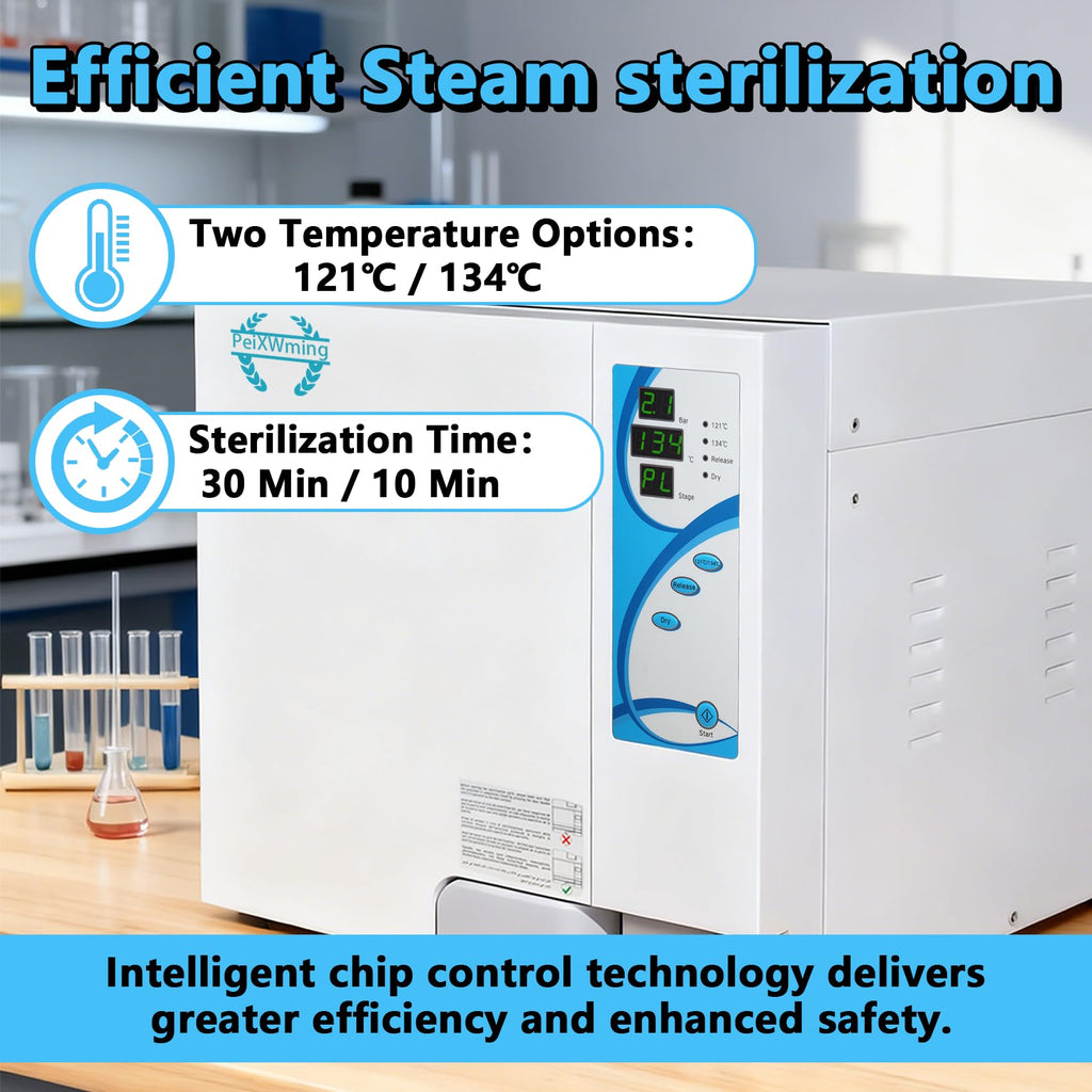 18L Autoclave Sterilizer with Drying Function, 1500W Tabletop Class N High Pressure Steam Sterilizer, 110V Autoclave