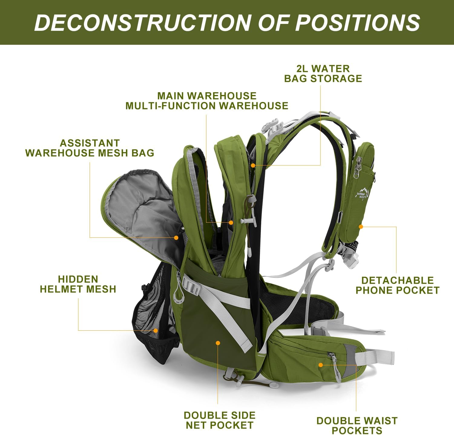 20L Hydration Backpack, Waterproof Hiking Internal Frame Backpacks with 2L Hydration Water Bladder and Rain Cover for