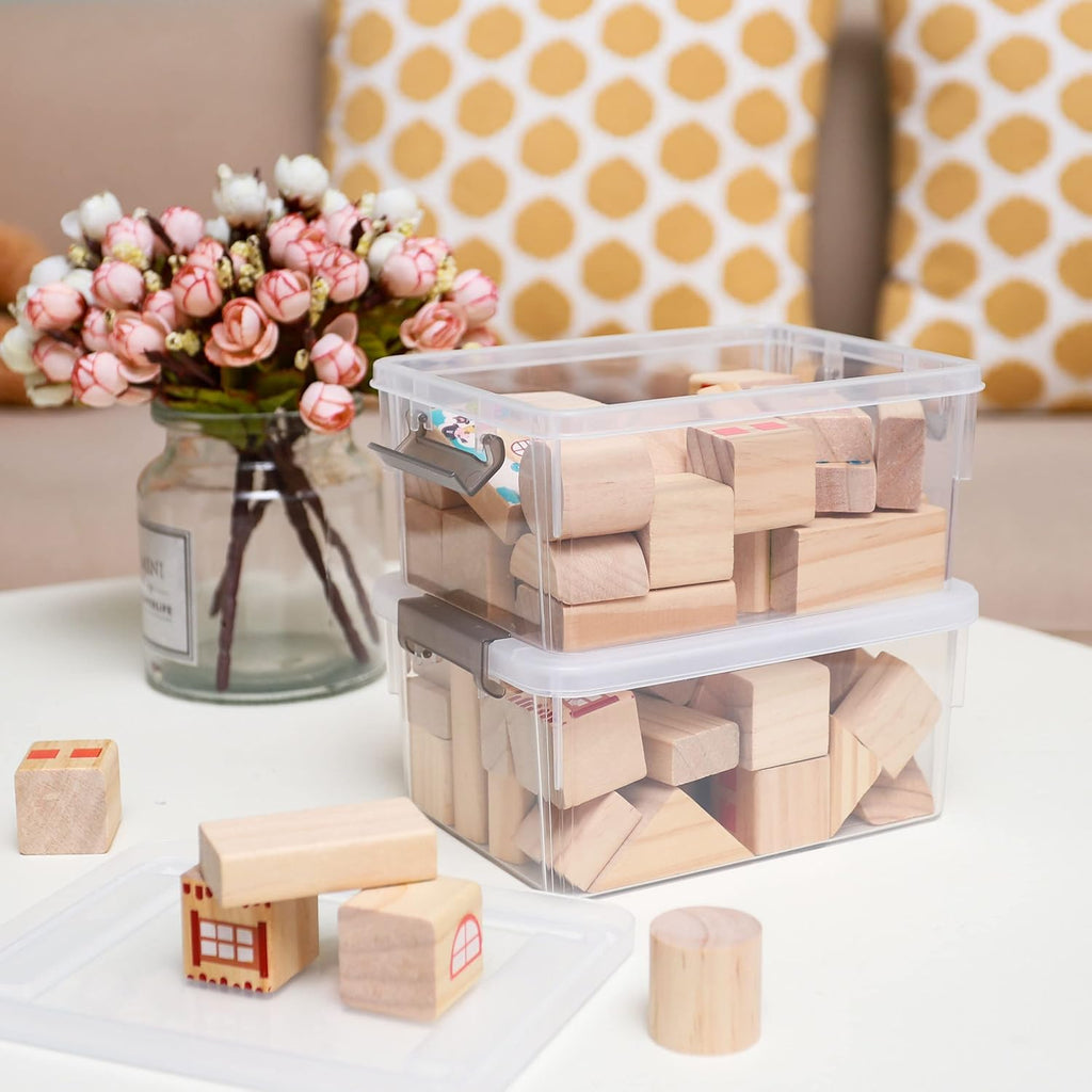 Small Storage Bins with Lids 1.3 QT Plastic Storage Container Stackable Box with Lids for Organizing, Clear White（8