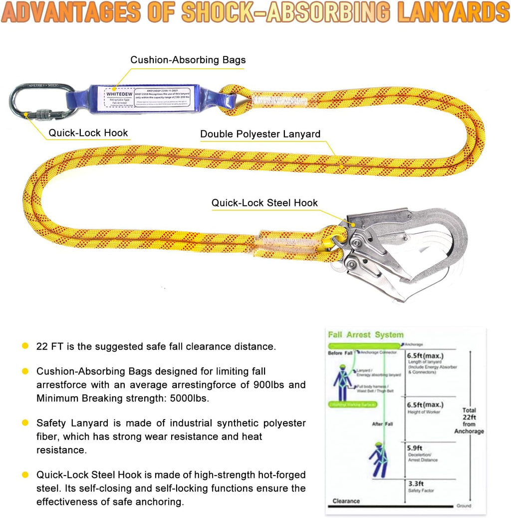 Safety Harness Fall Protection Kit with Shock Absorbing Lanyard