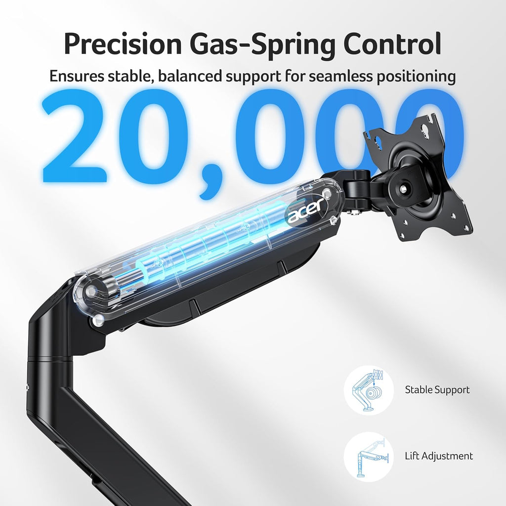 Dual Monitor Arm, Gas Spring VESA Mount Stand for 17-32" Screens | Computer Desk Arm Fully Adjustable VESA