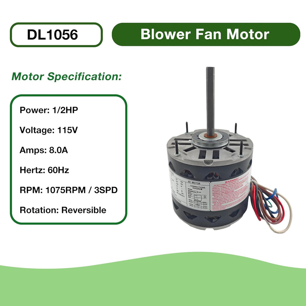 DL1056 Direct Drive Blower Fan Motor 1/2 HP 1075 RPM 3-Speeds 115V