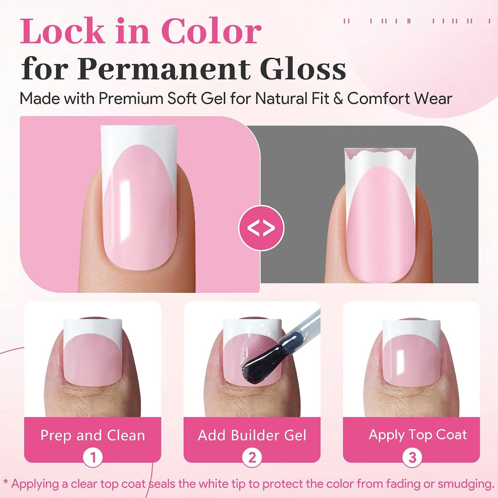 Press on Nails & Toenails, 60Pcs 2-in-1, Light Pink French Tip