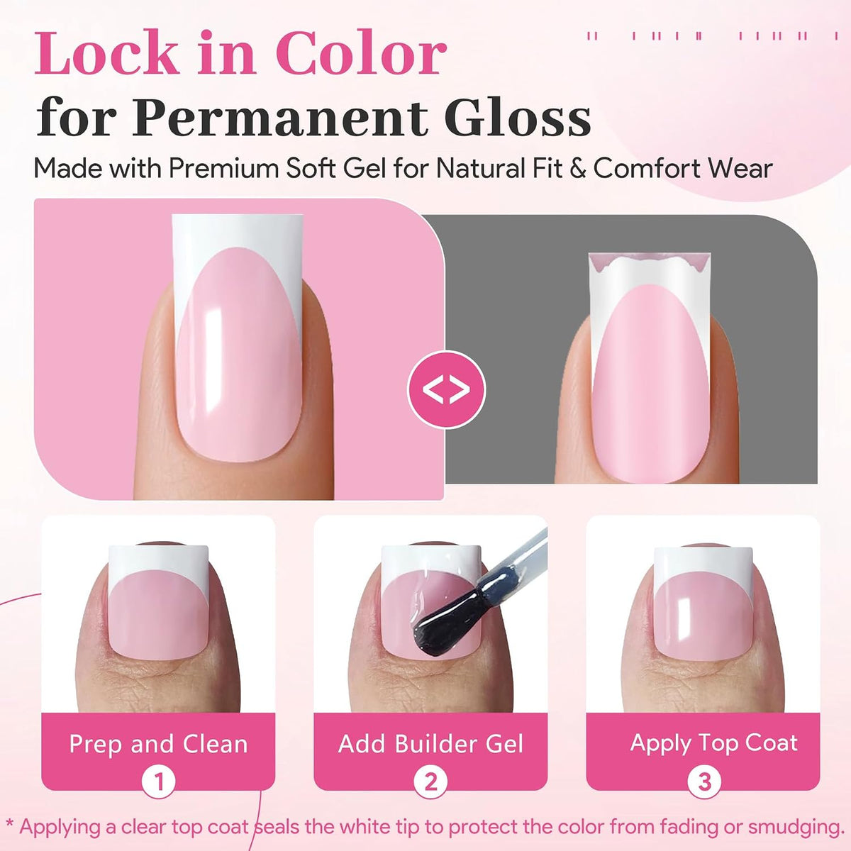 Press on Nails & Toenails, 60Pcs 2-in-1, Light Pink French Tip