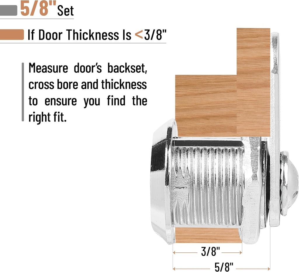 Bates- Cabinet Locks with Keys, 5/8" Long, 3 Pack, Cam Locks for Cabinets Keyed Alike, File Cabinet Lock with Key