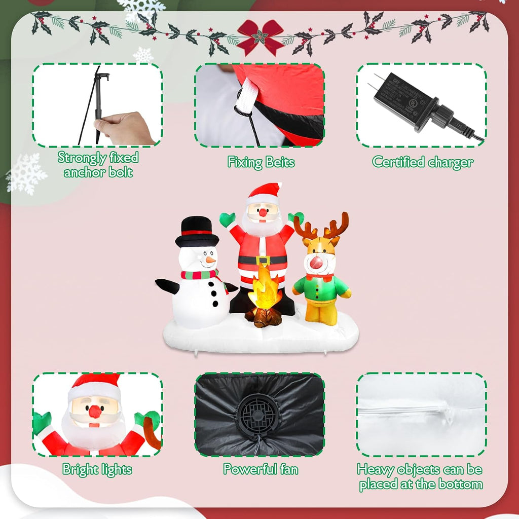 5Ft Christmas Inflatable Santa Claus Snowman Reindeer Campfire Inflatable Christmas Blows up Yard Decoration with