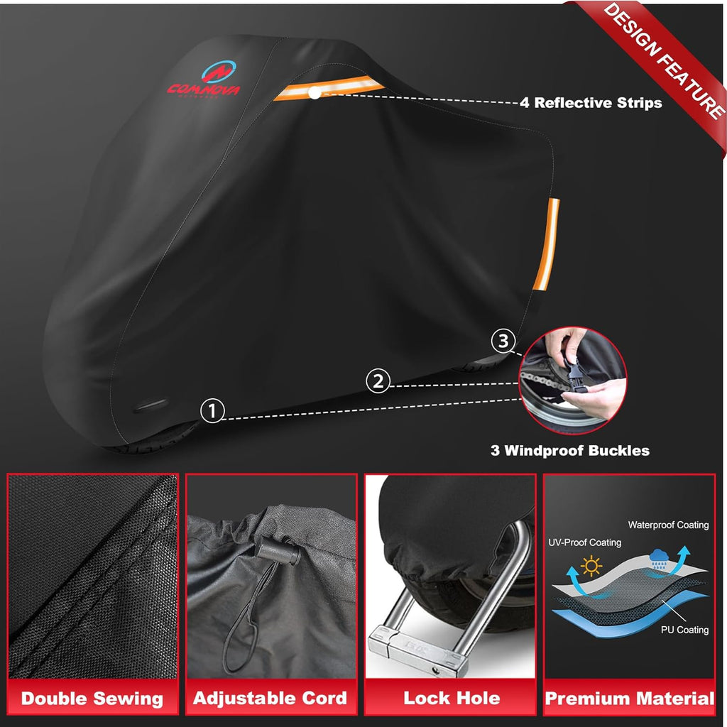 Comnova Motorcycle Cover 96 Inch - 600D Outdoor Motorbike Cover Waterproof with Lock Hole, Universal Fit for Harley