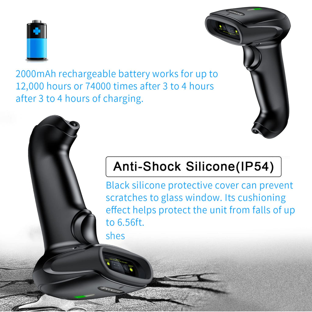 USB Wireless Barcode Scanner, 2.4GHz Handheld Automatic 1D Laser Barcode Scanner Reader 328 Feet Transmission