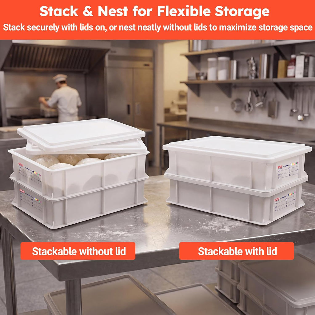 Pizza Dough Proofing Box with Lid, Commercial Food Grade Stackable Bread Proofing Container with Label Sticker & 2