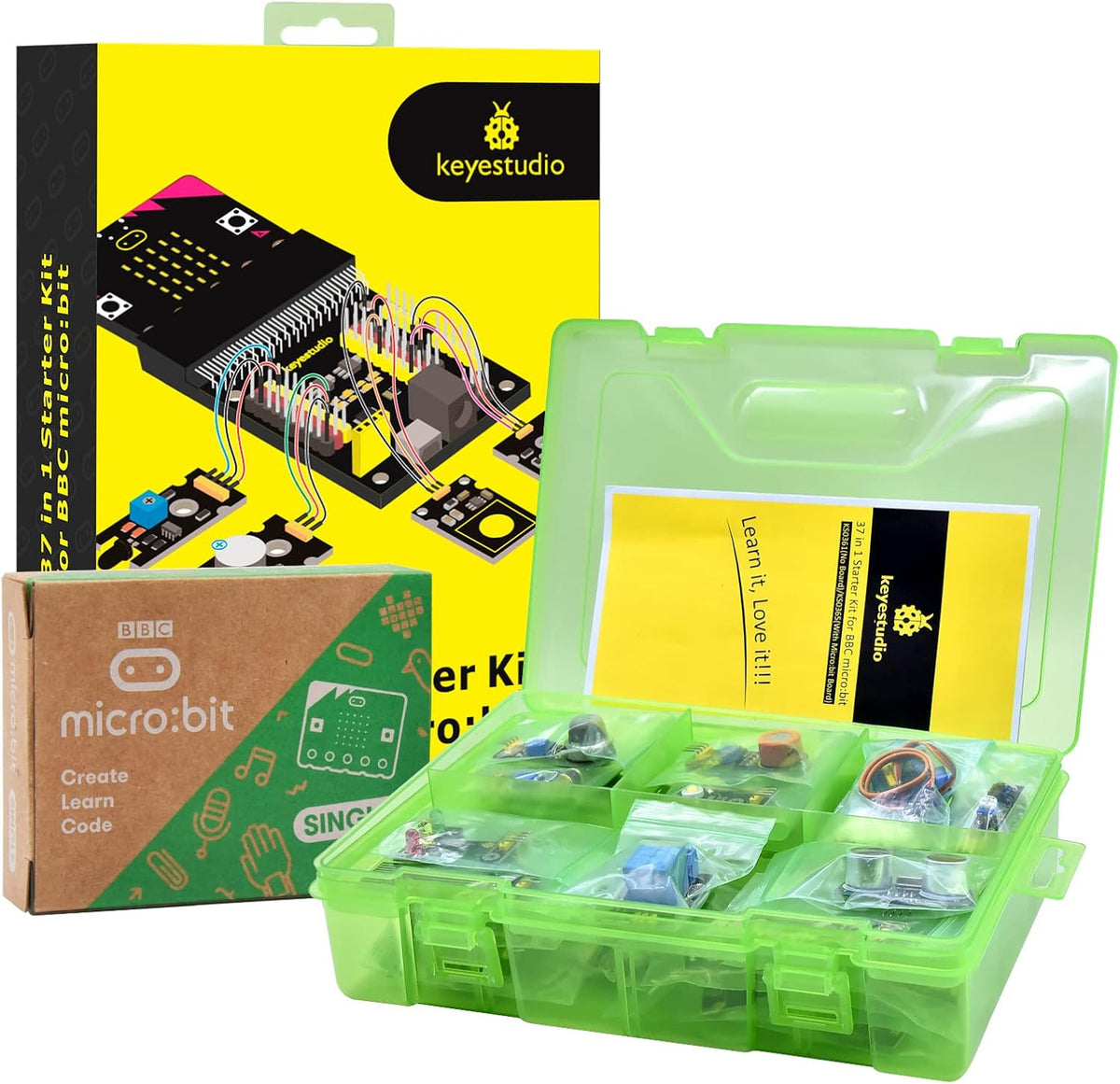 KEYESTUDIO 37 in 1 Box Starter Kit with BBC Microbit V2.2 Board, Great 37 Sensors Microbit Accessories Coding Electronics Kit for Teens Adults, Electric Circuit Learning with Tutorial