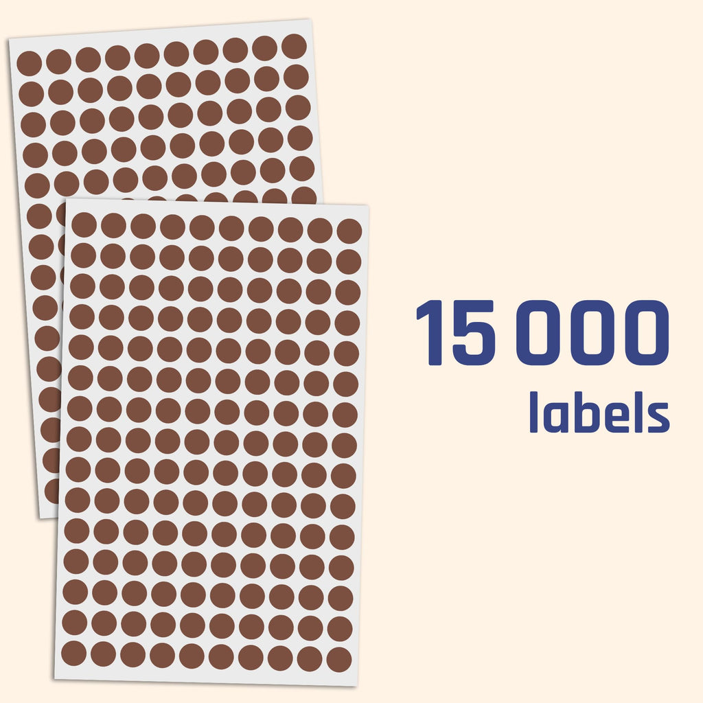 15,000 Pack, 0.375" Round Dot Stickers Circle Labels - Brown