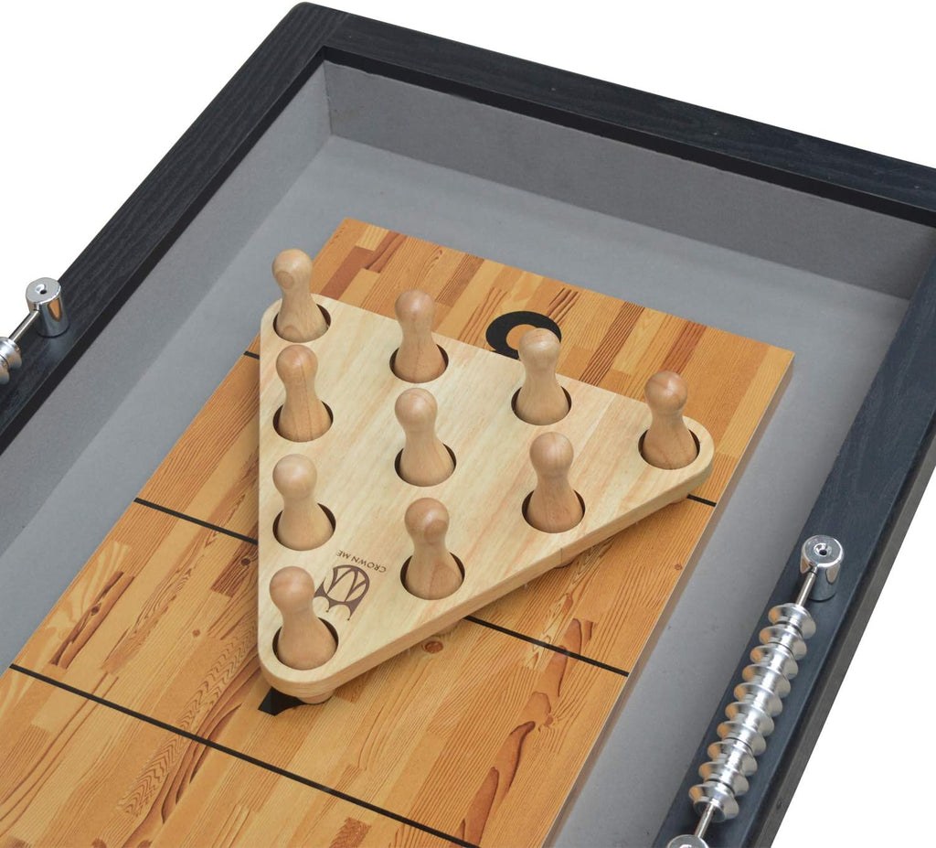 Shuffleboard Bowling Pin Set with 10 Pcs Bowling Pins Durabel Triangular Pinsetter Resin Bowling Ball and Carrying Bag