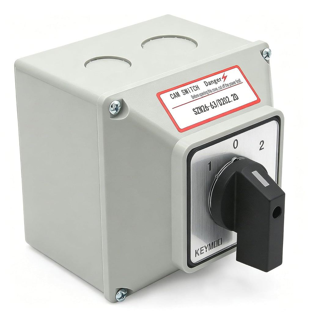 63A 660V 2 Pole Rotary Changeover Switch with Outer Box, 3 Position ON-Off-ON, 2NO 2NC 8 Terminals Universal Selector Switch for Motor Control, Electric Power Control