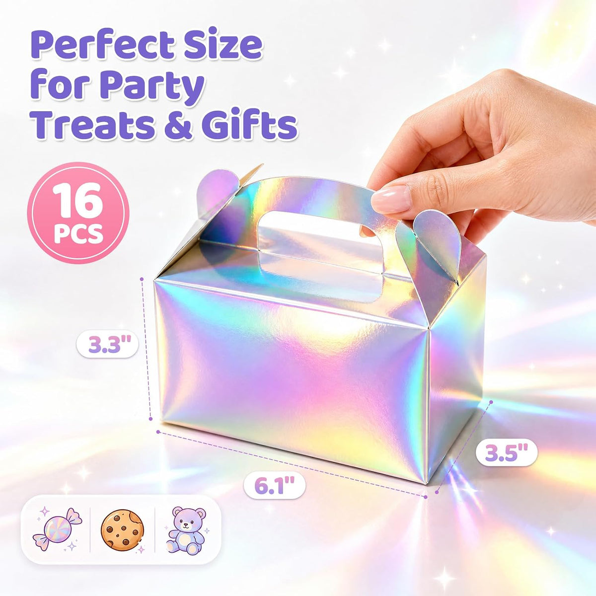 16PCS Iridescent Gable Favor Boxes, 6.1 X 3.3 X 3.5 inches
