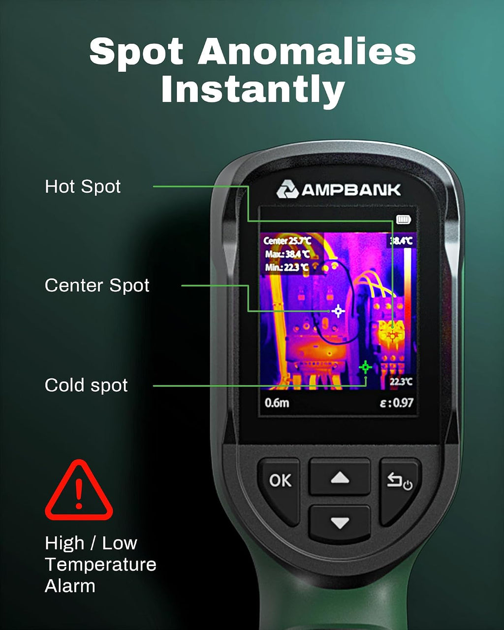 H128 Handheld Thermal Camera, 240 x 240 TISR Resolution, 24h Battery Life Thermal Imaging Camera, 25 Hz Infrared