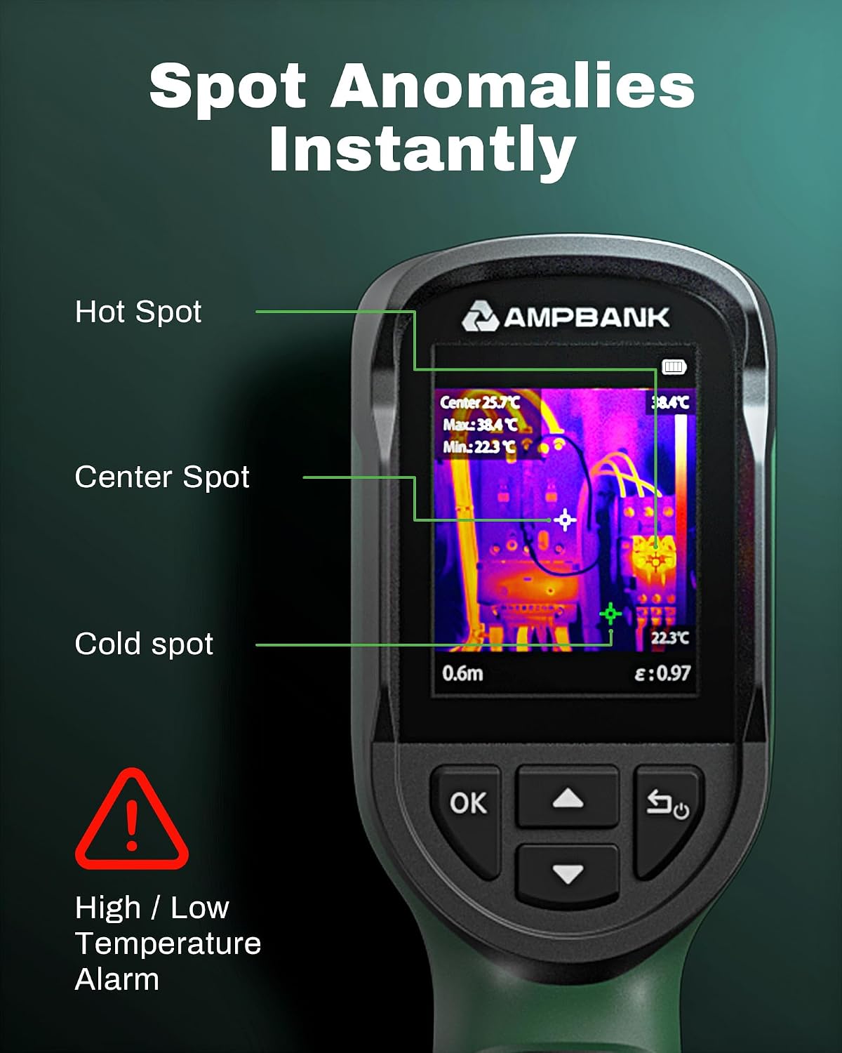 H128 Handheld Thermal Camera, 240 x 240 TISR Resolution, 24h Battery Life Thermal Imaging Camera, 25 Hz Infrared