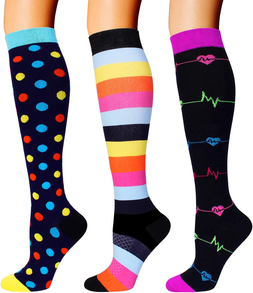 3 Pairs Compression Socks for Women Men 20-30mmhg Knee High Stocking for Sports Running Travel Nurses