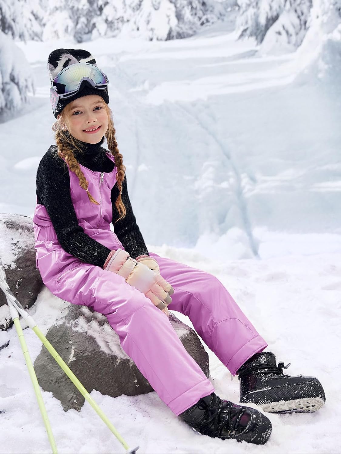 Kids Snow Bibs Waterproof Insulated Ski Pants Overalls Snowsuit | Easy on/off,Snow pants,Snowboard Overalls,,Girls