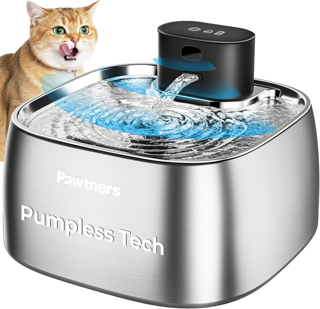 Pumpless Cat Water Fountain Stainless Steel 108oz/3.2L, 3 Modes