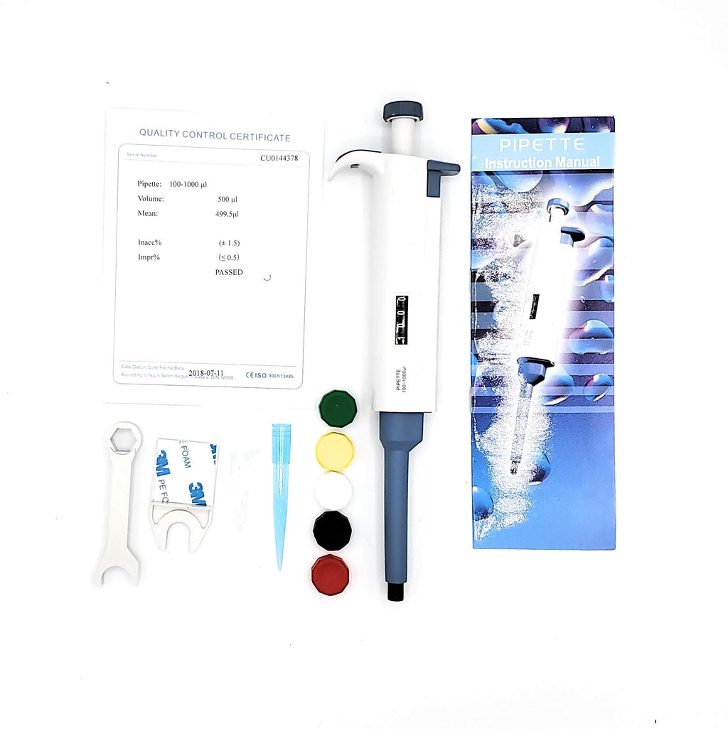 Variable Volume Single Channel Pipette, Adjustable Pipettor, 100-1000 microliter