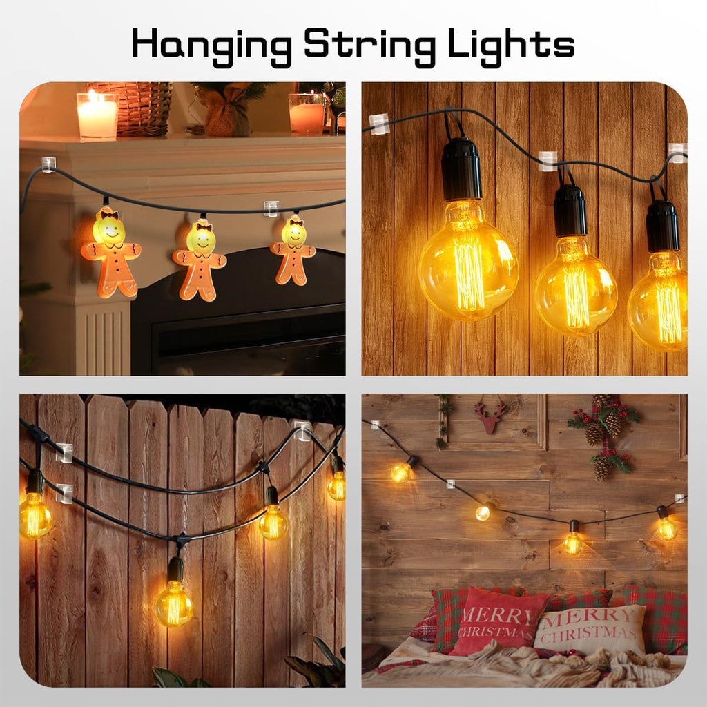 60Pcs Christmas Light Clips, Hooks for Outdoor String Lights Clips, Adhesive Cord Organizer Hooks, Sticky Wire Holder