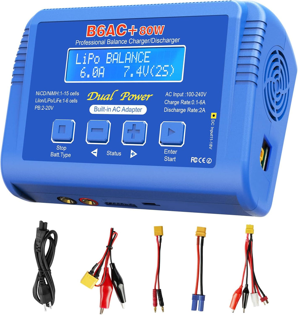 LiPo Charger 80W 6A Fast Balance Battery Chargers for RC Car Boat Drone | Smart Digital Battery Pack Charger