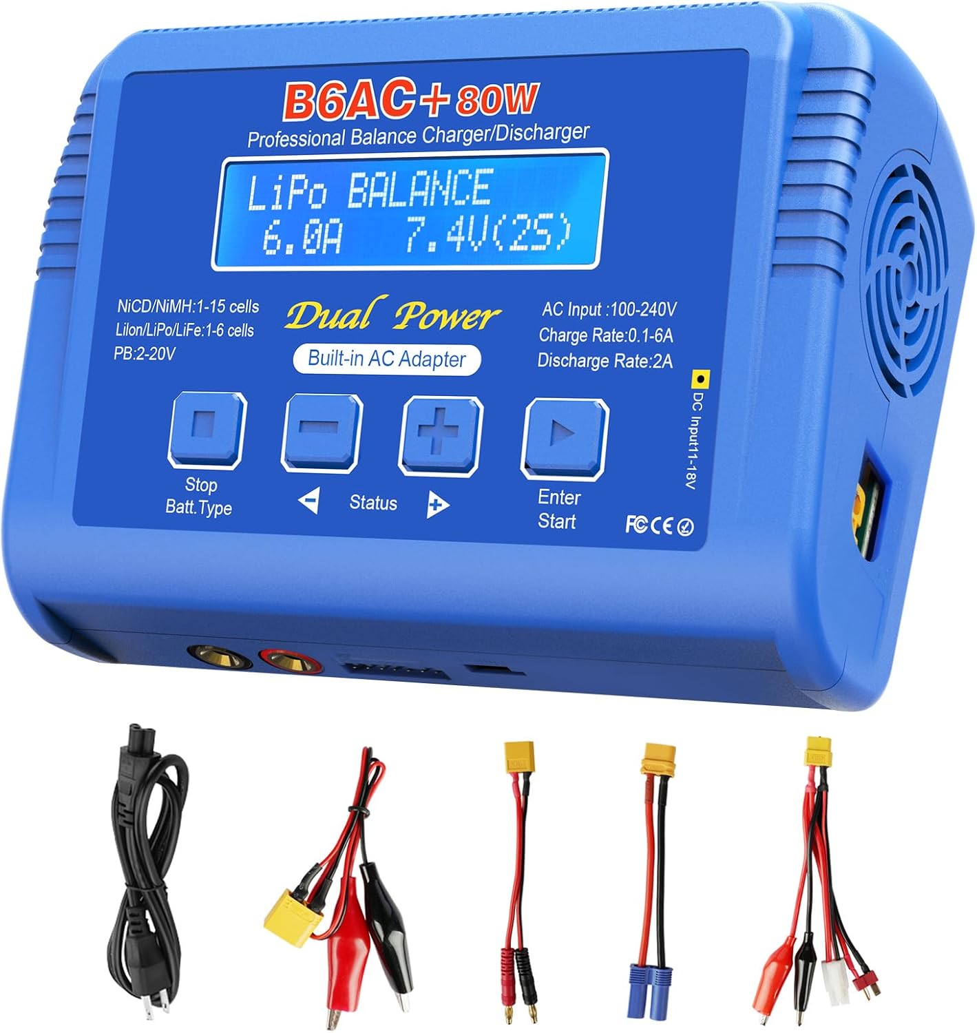 LiPo Charger 80W 6A Fast Balance Battery Chargers for RC Car Boat Drone | Smart Digital Battery Pack Charger