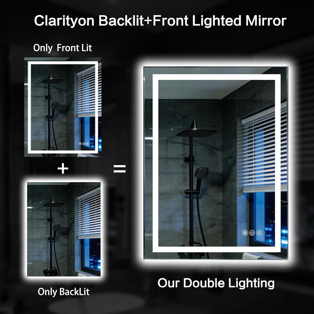 24"x 32" LED Bathroom Mirror with Lights, Smart Anti-Fog Wall Vanity Mirror | Backlit & Front Lit, Dimmable, 3 Color