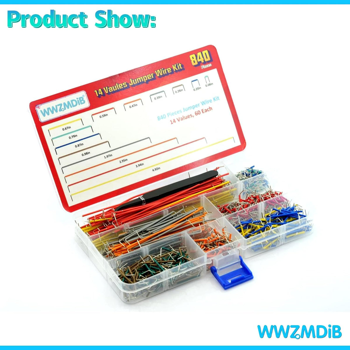 WWZMDiB 840 Pin Breadboard Jumper Wires Kit 14 Vaules 2-125mm
