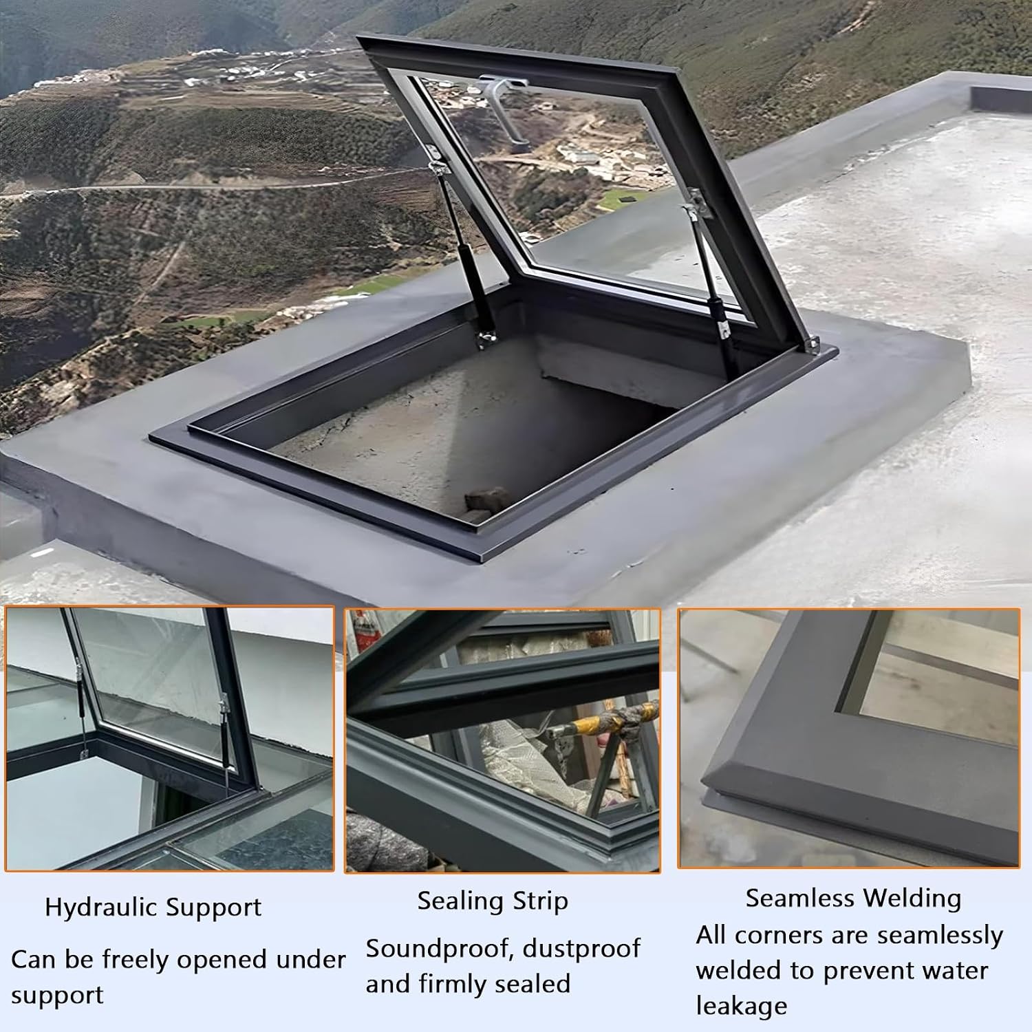 Roof Lighting Well Window & Manual Skylight, House, for Basement Daylighting Door(65x100cm/25.6x39.4in)