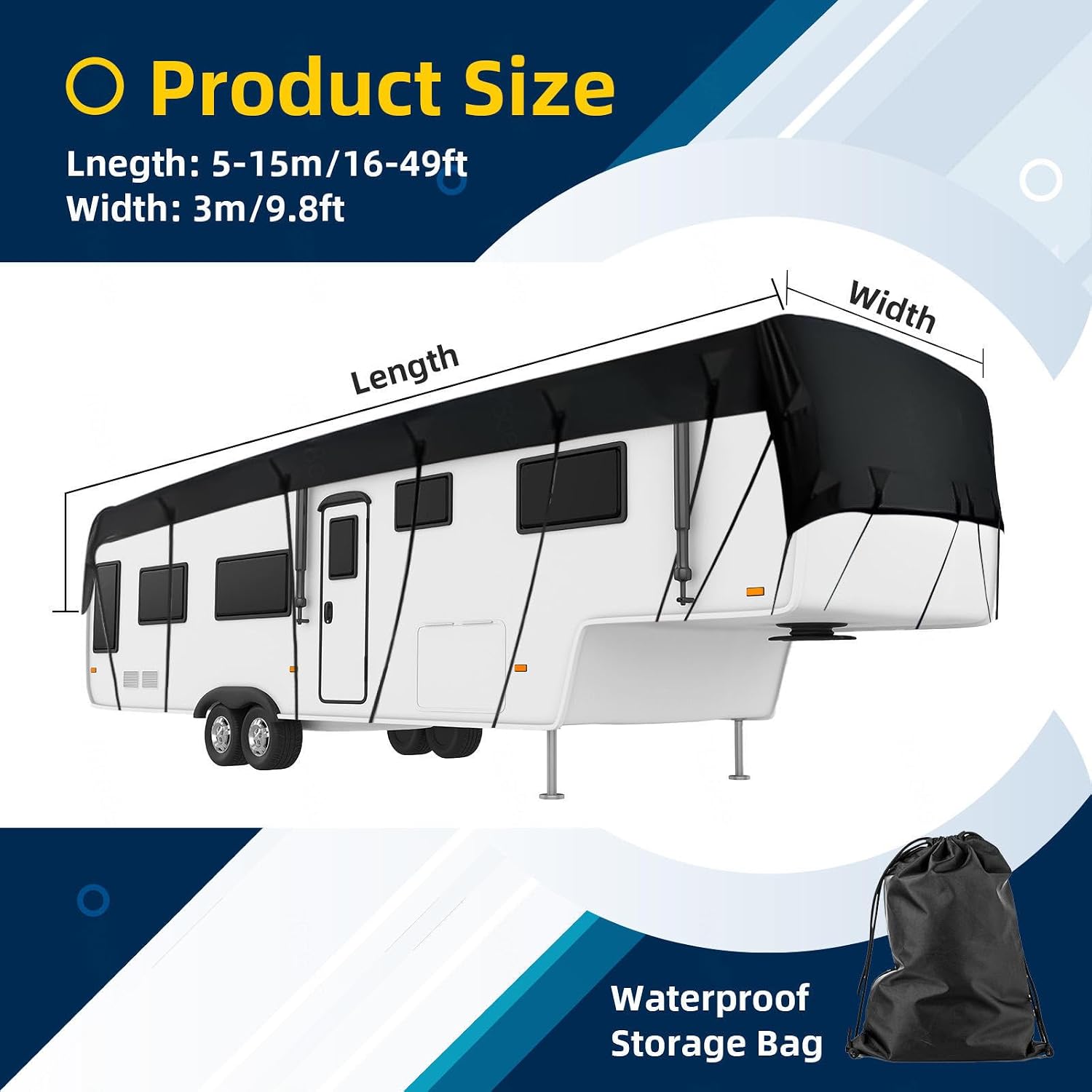 Rv Cover 210D Oxford Cloth Travel Trailer RV Cover Wind, Rain and Snow Proof Waterproof Travel Trailer Cover Class C