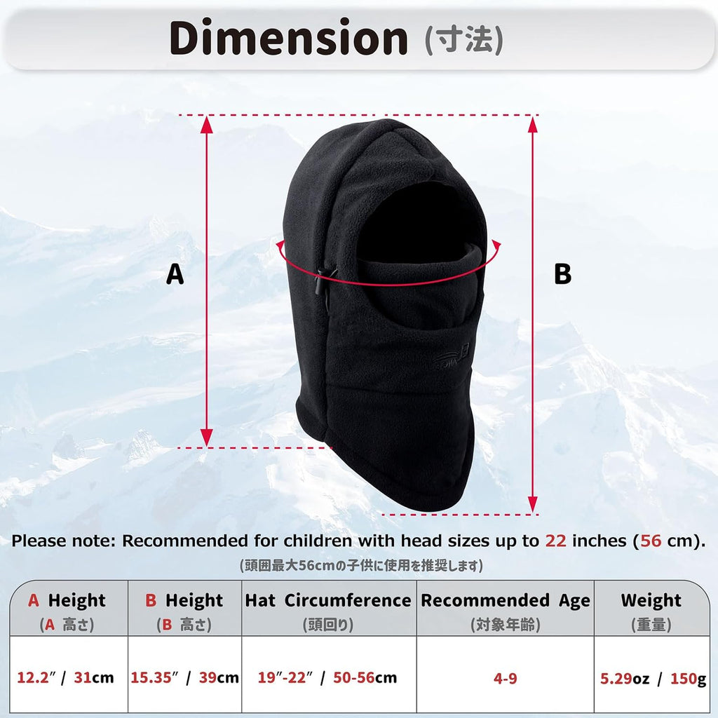 Kids Children's Balaclava Hat Fleece Ski Face Mask Winter Cap Adjustable Double Neck Warmer