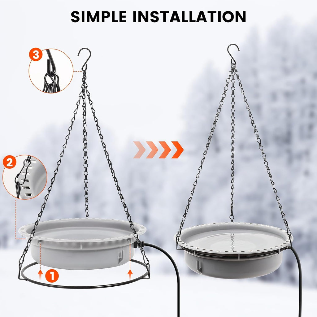 Hanging Heated Bird Bath for Outdoors for Winter, Large Capacity Heated Birdbath Deicer,75W Thermostatically