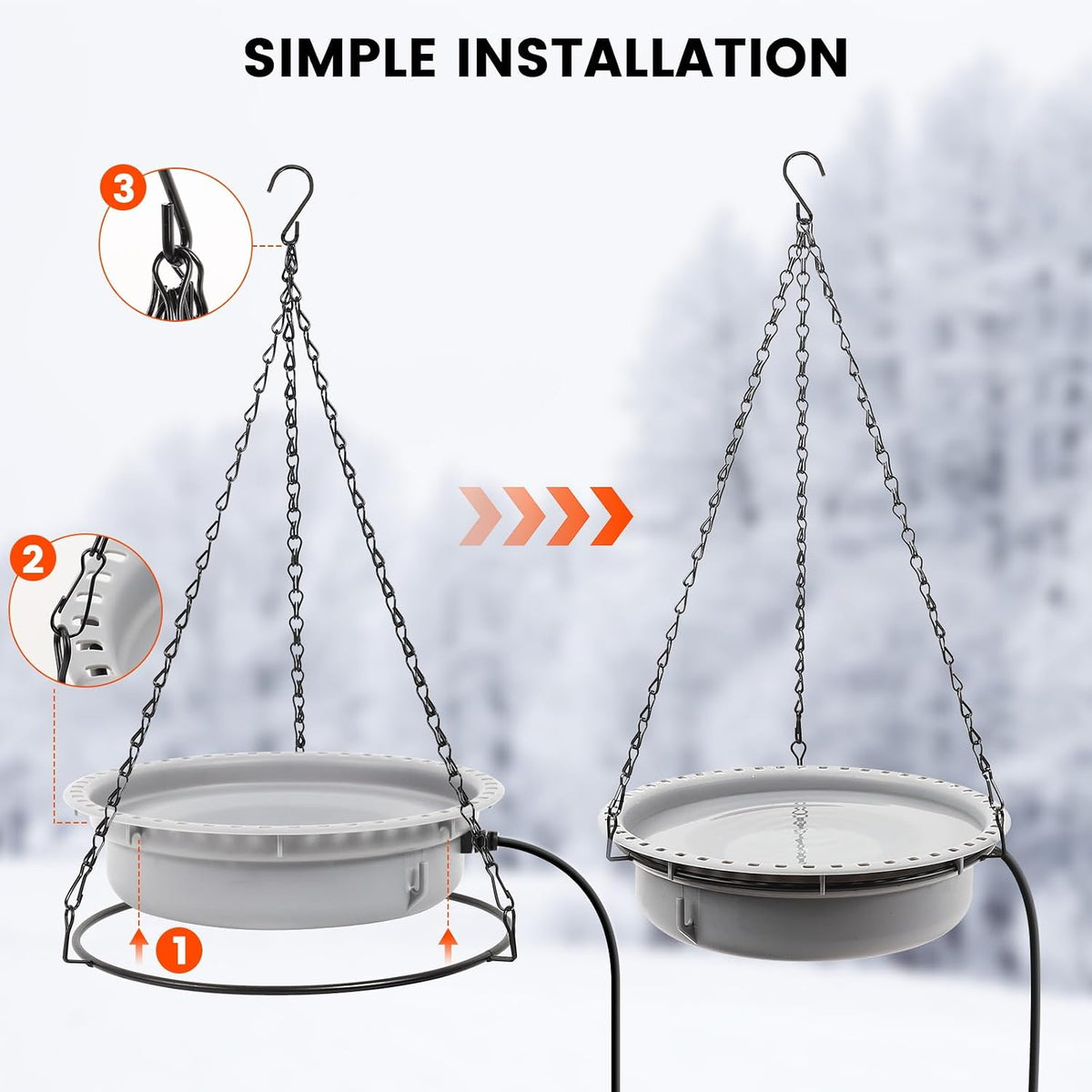 Hanging Heated Bird Bath for Outdoors for Winter, Large Capacity Heated Birdbath Deicer,75W Thermostatically