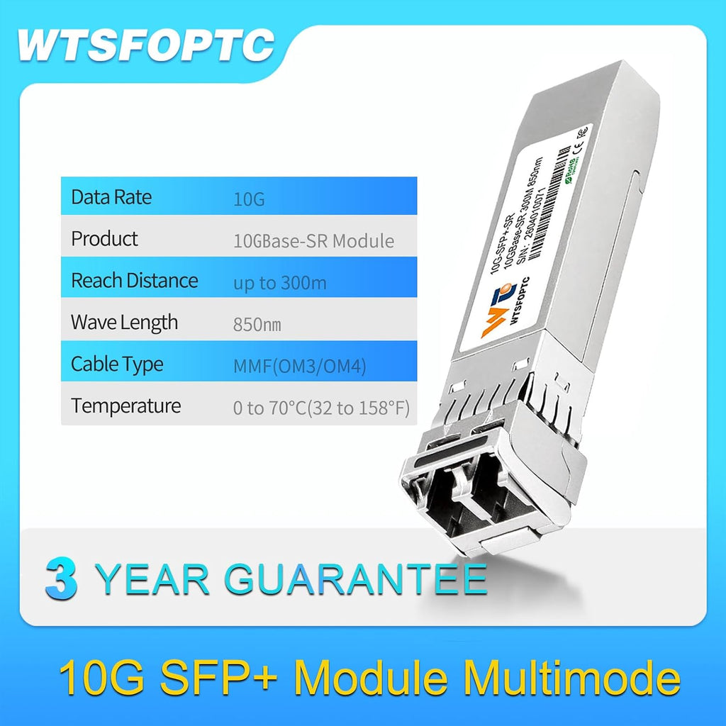 4 Pack 10GBase-SR SFP+ LC Transceiver, 10G SFP Module MMF Multimode 850nm