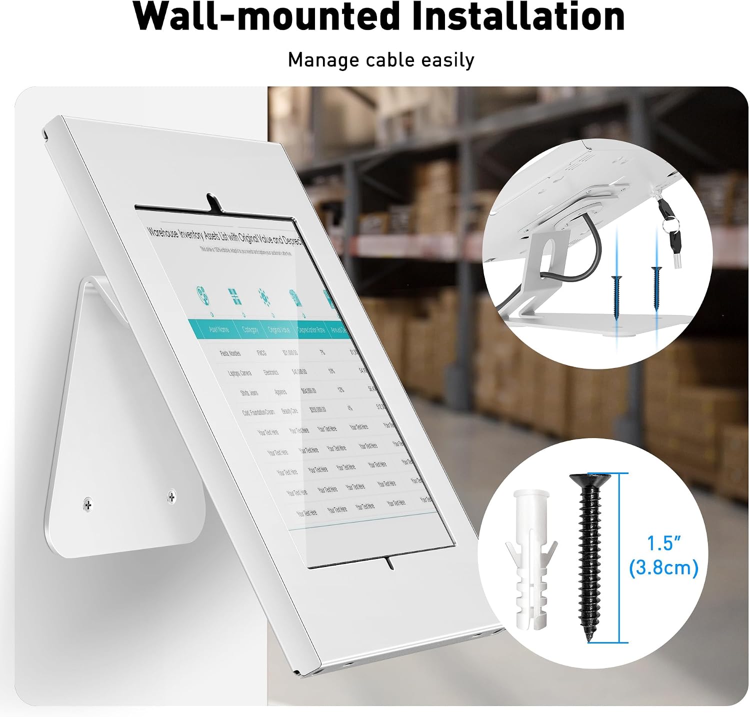 Anti-Theft Tablet Stand – iPad Locking & Security Stand, Countertop & Wall Mount POS Stand, 360° Swivel Kiosk Stand