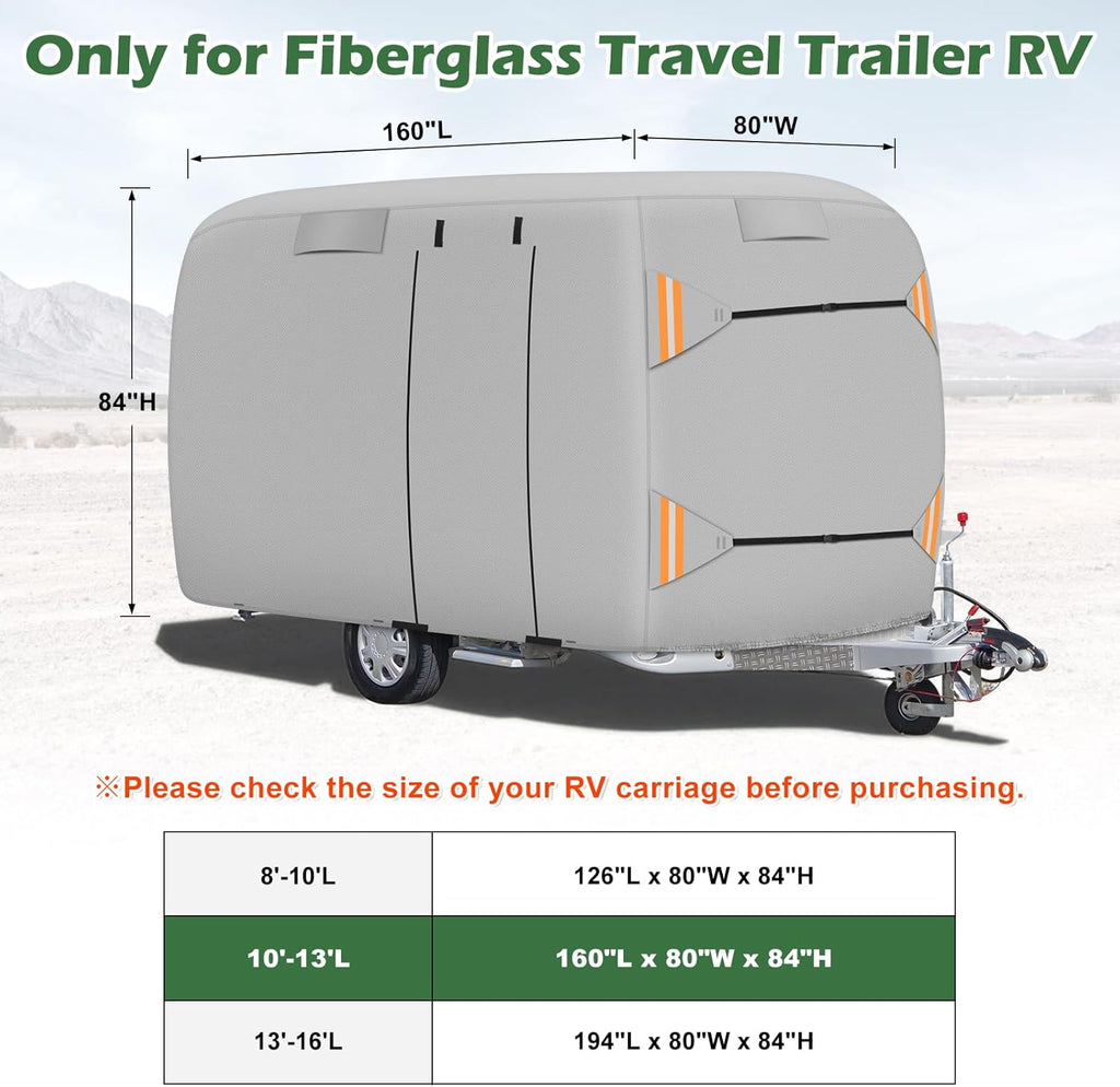 Upgraded Durable Waterproof Fiberglass Travel Trailer Cover, Heavy Duty Ripstop Fiberglass Trailer RV Cover, Anti-UV