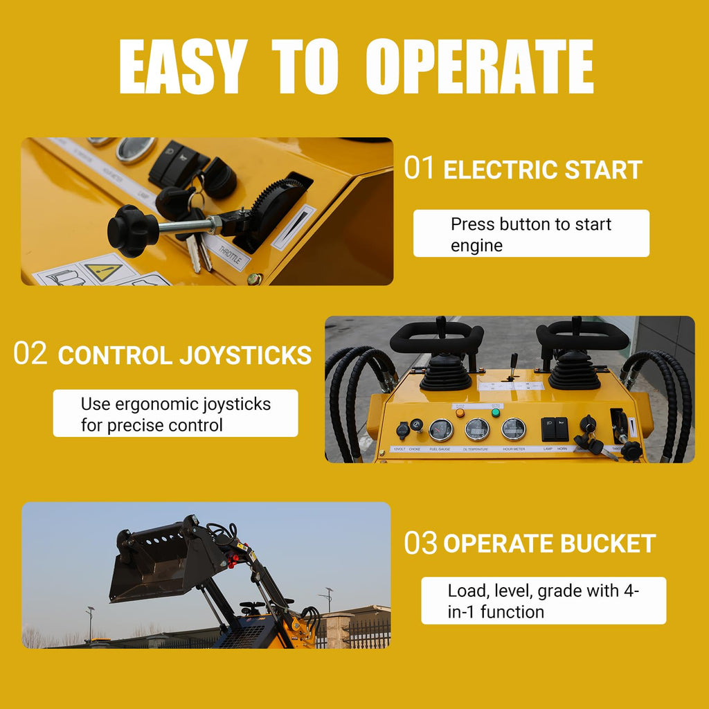 DS380D Compact Track Mini Skid Steer Loader, 24HP RATO EPA Gas Engine