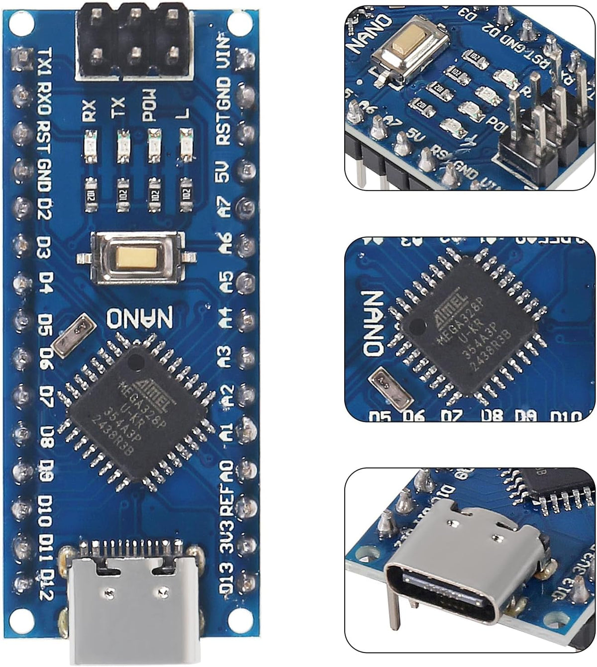 10PCS USB C Nano V3.0 Board, ATmega328P, CH340G Chip 5V 16M, Microcontroller Compatible with Arduino