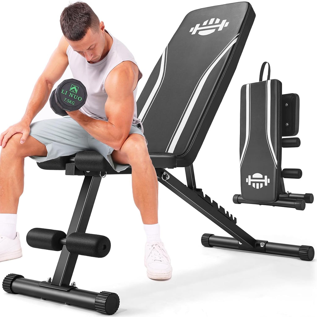 Foldable Weight Bench, ASTM-Certified 660 LBS Adjustable Workout Bench with 8 Backrest Angles, 17/20 Inch Wide Base