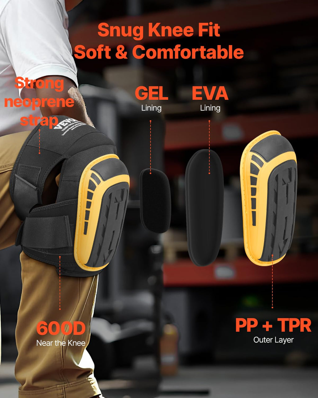 Knee Pads for Work, Extended Heavy Duty Construction Knee Pads with 2 Extension Straps, Foam Gel Cushion, Anti-slip