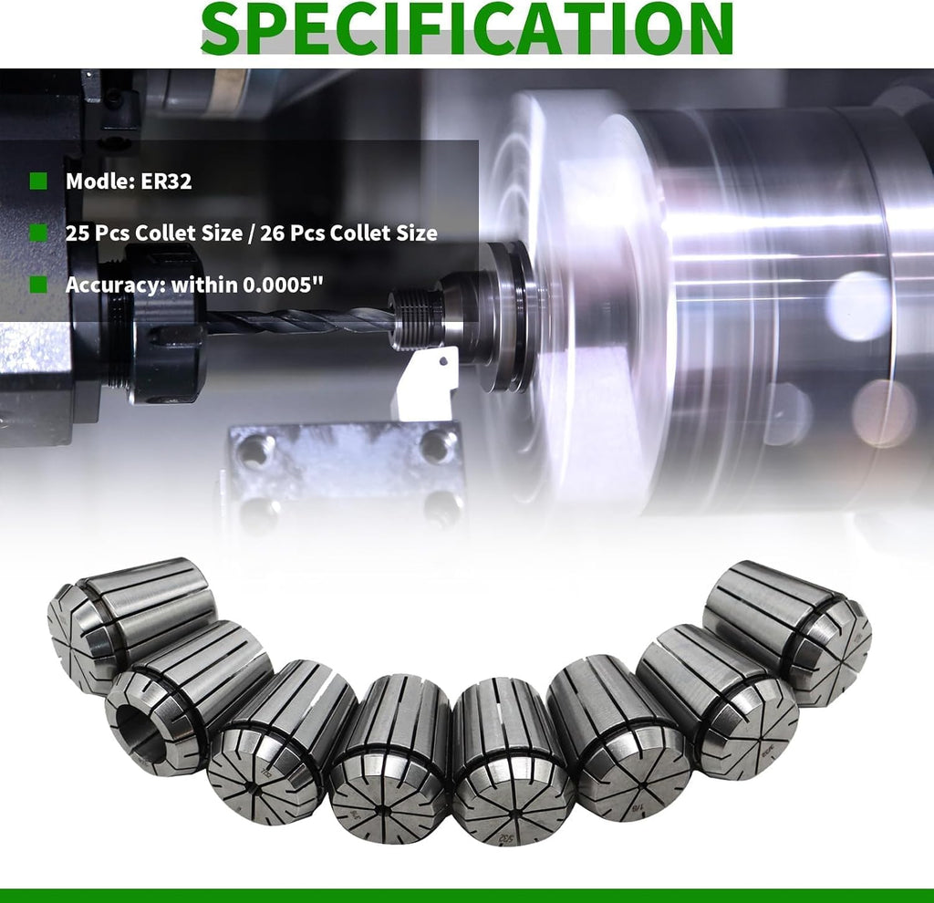 26 Pcs ER32 Spring Collet Set 1/32"- 13/16"