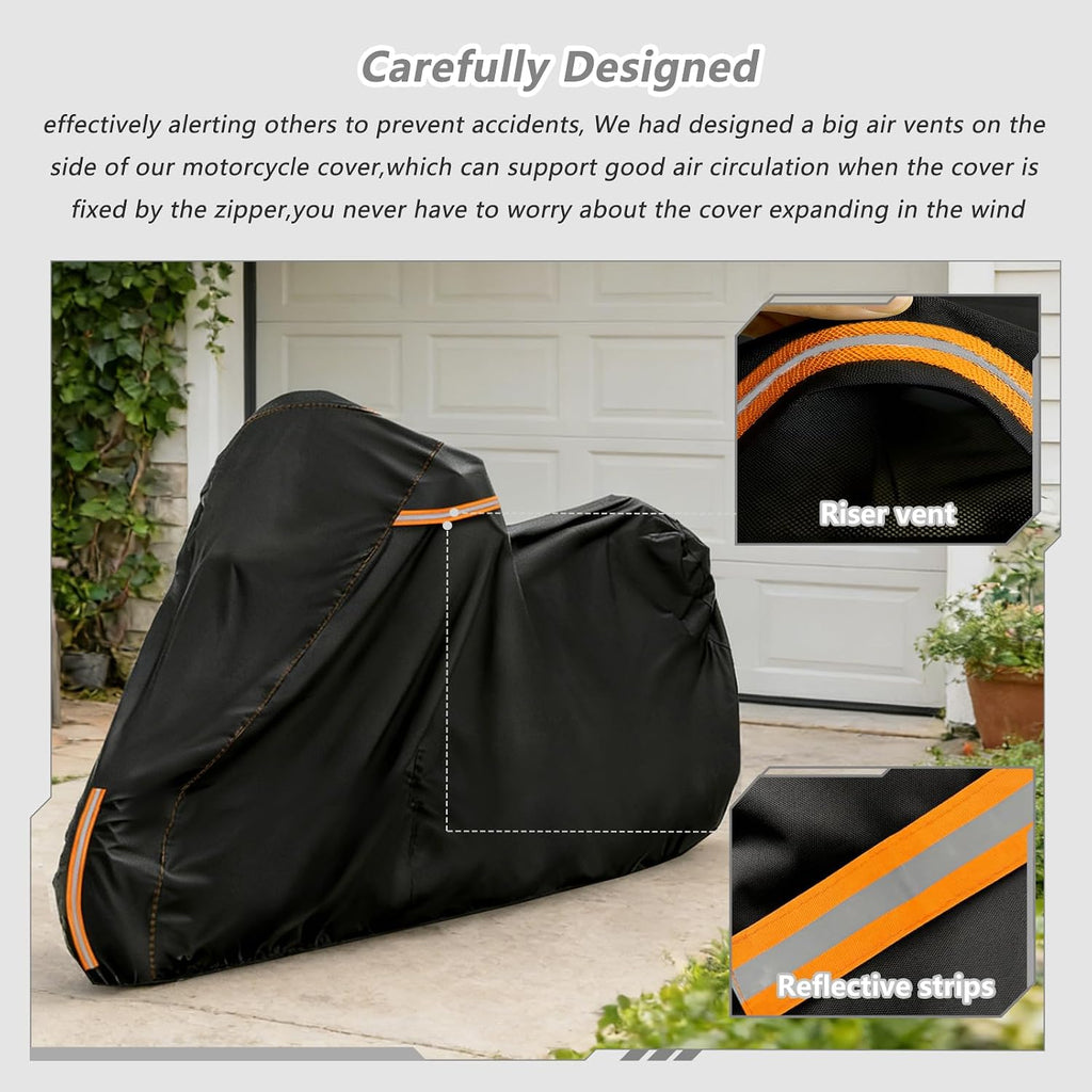 Full Enclosed Motorcycle Cover Waterproof,Heavy Duty 600D Oxford Outdoor Indoor Motorcycle Full Cover with All-Round
