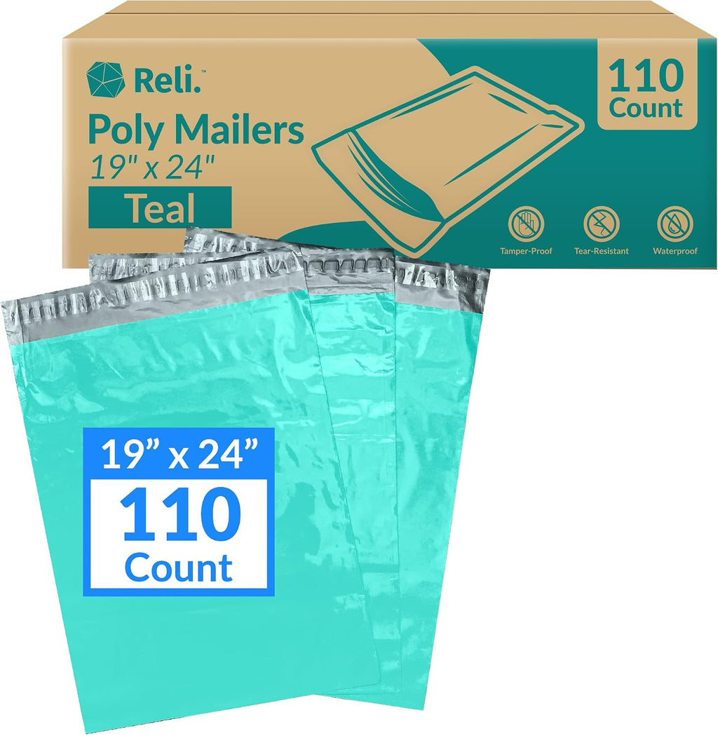 (110 Pcs) Poly Mailers 19x24" | Shipping Bags for Clothing | Teal