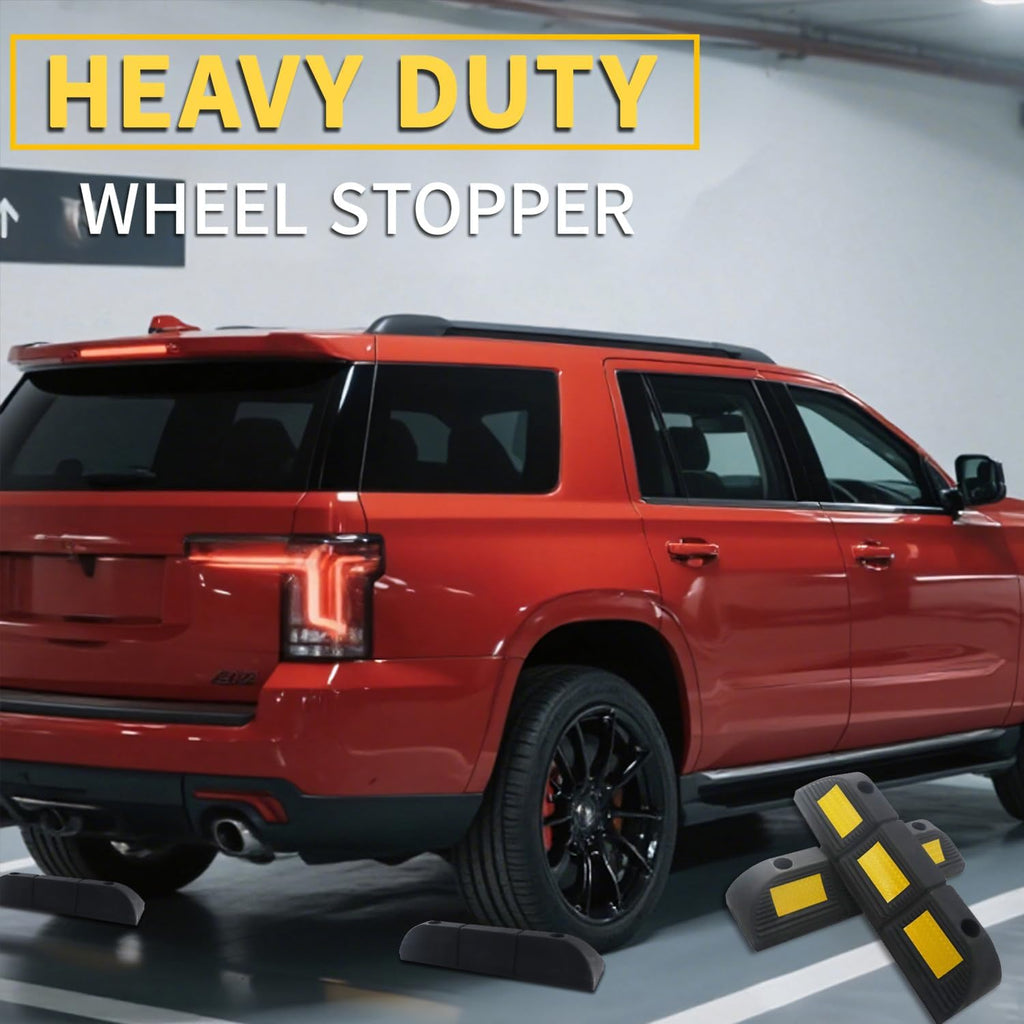 Heavy Duty Rubber Parking Stopper 2 Pack | 17.2"x4.6"x3.5" High Visibility Tire Parking Blocks with Bolt Mounting