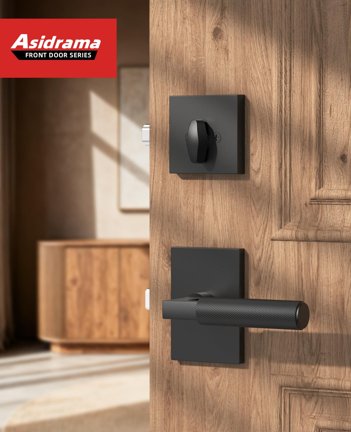 2 Pack Matte Black Solid Heavy-Duty Knurled Front Door Handle Set with Deadbolt, Architectural Grade Modern Entry