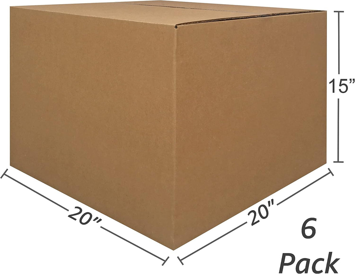 Moving Boxes Bundle, 6 Large Boxes for Moving, Packing and Storage, Brown Corrugated Cardboard 20 x 20 x 15"